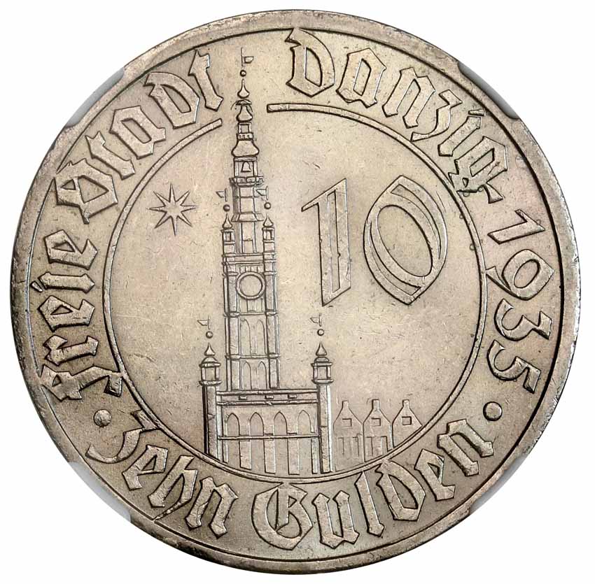 WM Gdańsk / Danzig 10 guldenów 1935, nikiel, NGC MS63
